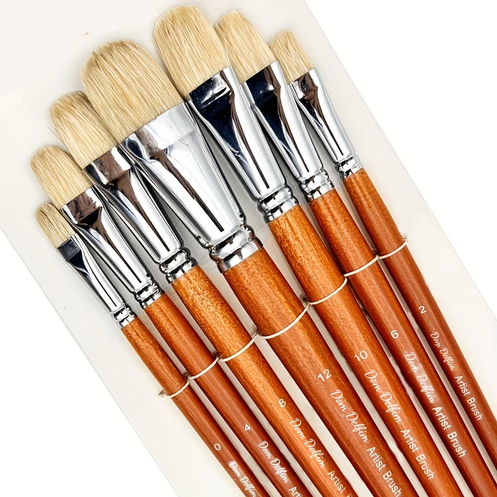 TEMU 7pcs Premium Bristle Paint Brushes Set, Professional Long Handled Artist Brushes For Acrylic And Oil Painting