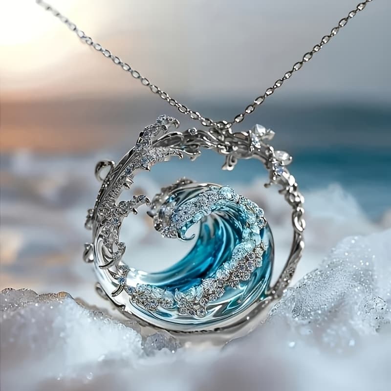 TEMU 925 Oath Wave Necklace Pendant | Elegant And , Suitable For Daily Wear, Parties, Holiday Gifts, Exquisite Gift Box Packaging, Inlaid With Moissanite