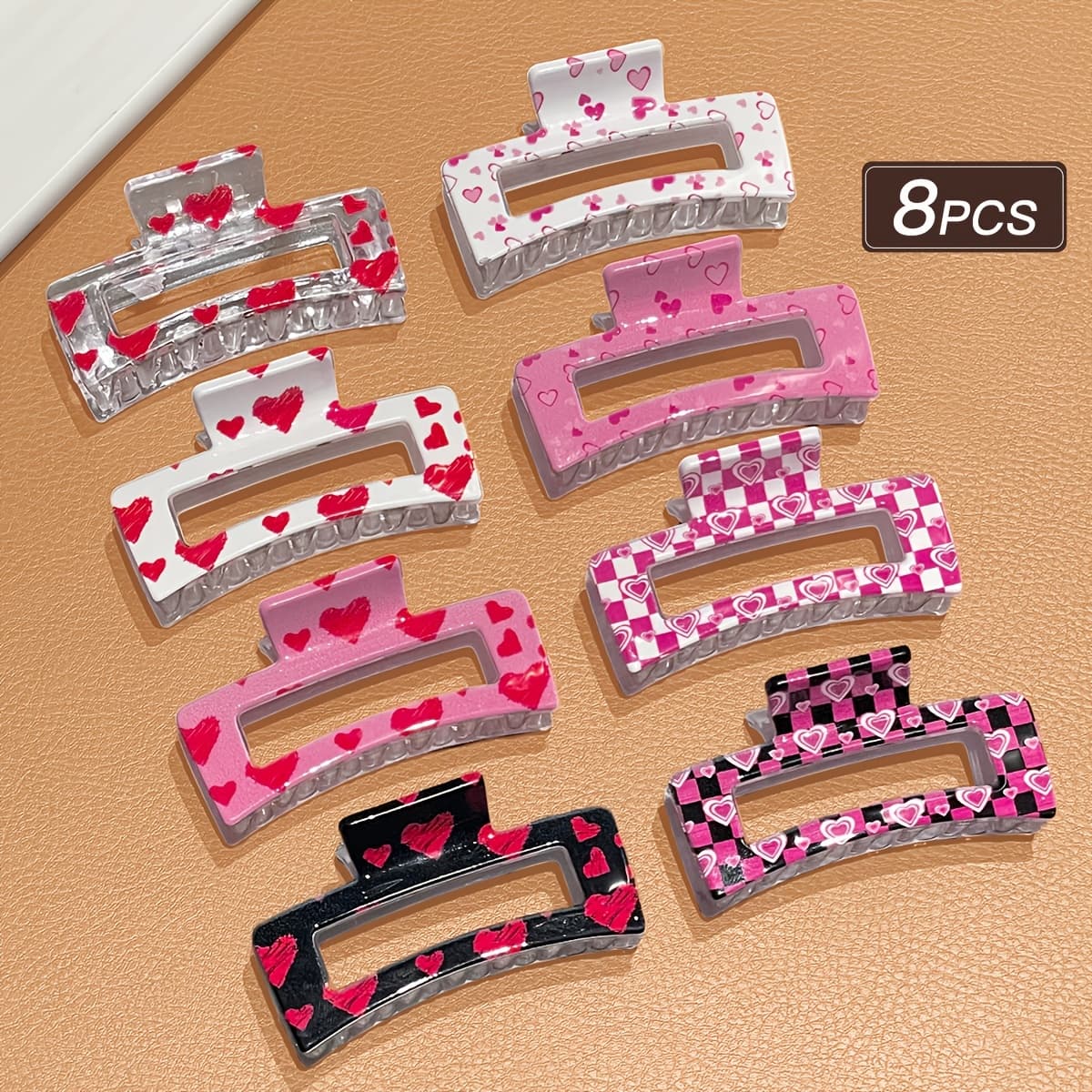 TEMU 8pcs Women's Style, Fashionable And Elegant, Cute, Valentine's Additions, Heart Pattern, Medium-sized Hair Claw Clip, Suitable For Holiday Parties, Women's Hair Additions, Gift Recommendation