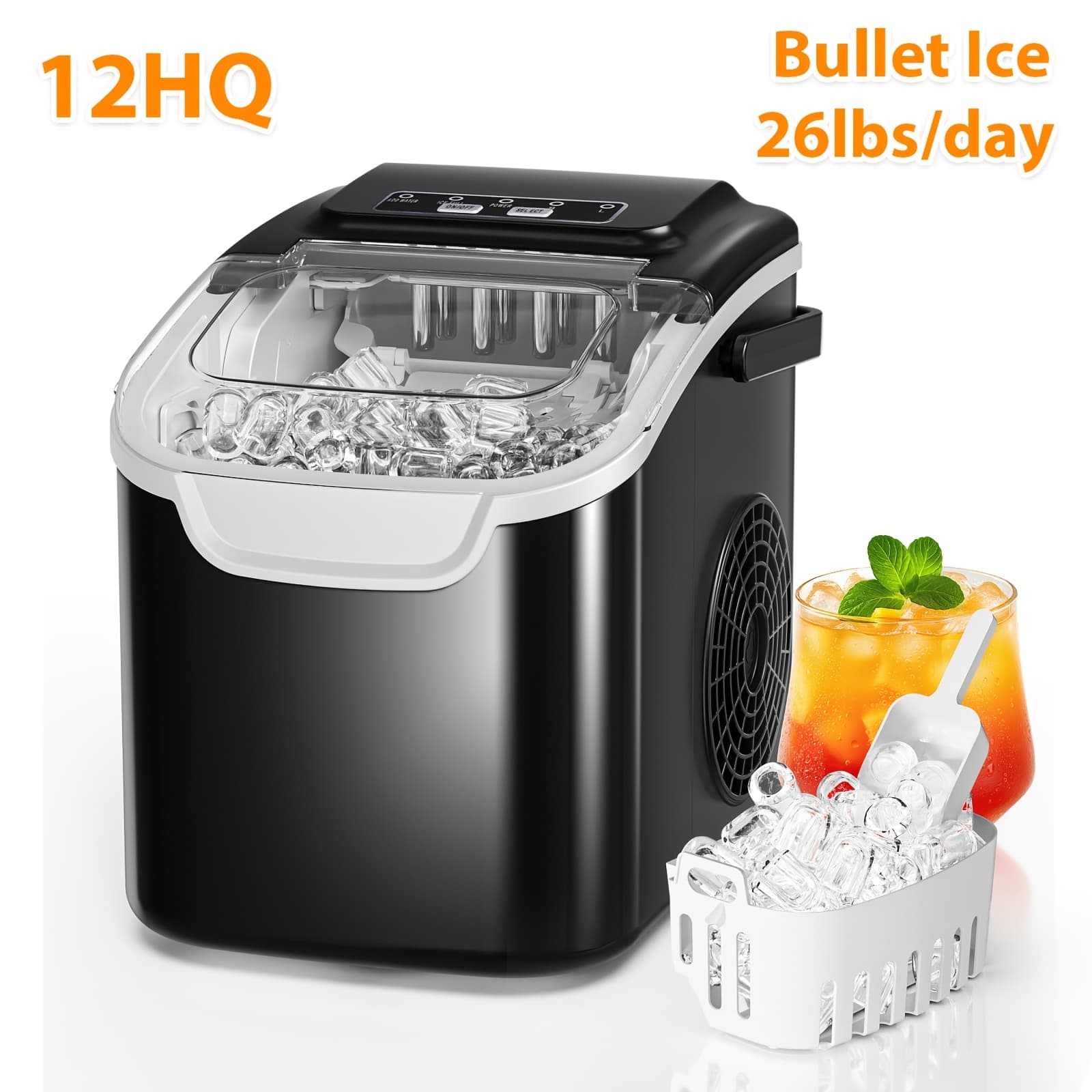 TEMU 26lbs/day, 35lbs/day Ice Maker Countertop Ice Maker With Ice, Portable Ice Maker With Ice Scoop, Self-cleaning, Ice/ Ice, One-button Operation, For Kitchen, Officen