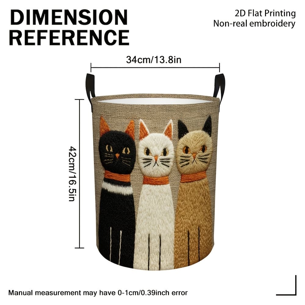 TEMU 2d Flat Printing,non-real Embroidery 3 Embroidered Cats Storage Basket, Lightweight And Durable, For Clothes,, Bathroom, Closet, 2d Flat