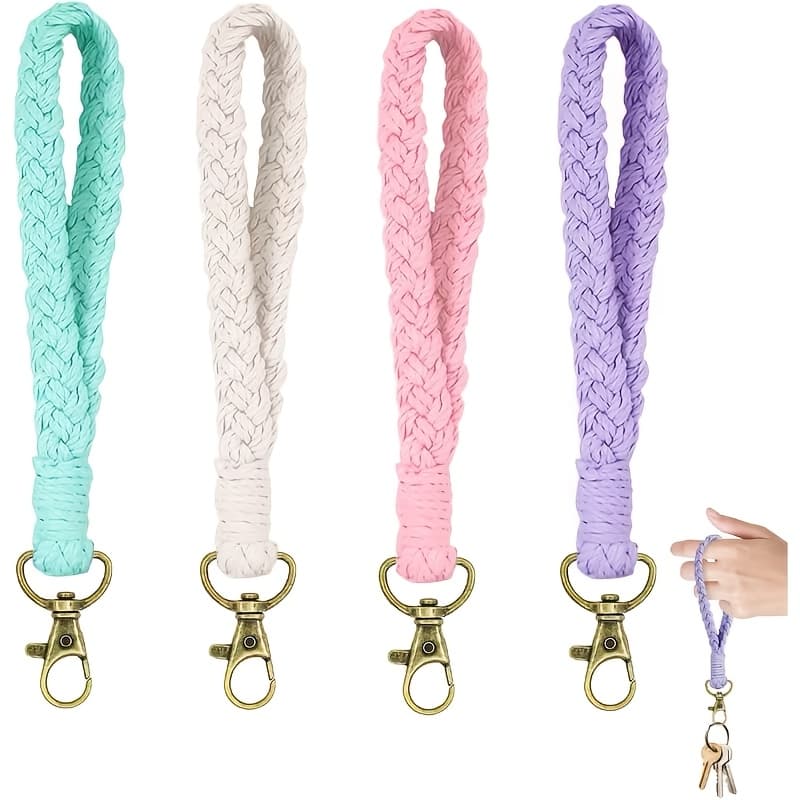 TEMU 4pcs Macrame Keychain Set, Bohemian Style Colorful Short Keychains With Beautiful Woven Fabric, Suitable For Women's Cars