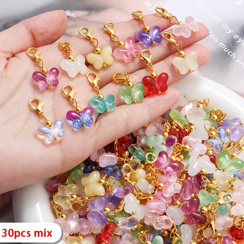 TEMU 30pcs Mixed Glass Pendants With Lobster Clasps, Suitable For Craft Making, Diy Key Rings, And Keychain Accessories