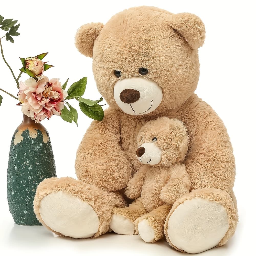 TEMU Bear Stuffed Animal, Large Teddy Bear Mommy With Baby, Big Teddy Bear Stuffed Bear For Kids, Girlfriend On , Valentine, Christmas, Baby Shower, Light Brown