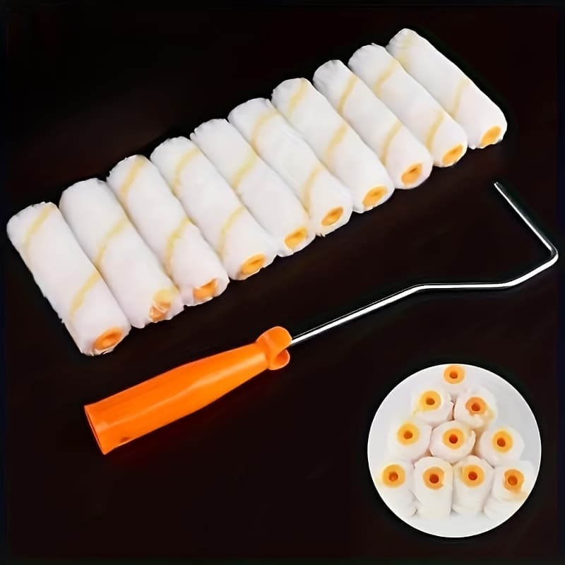 TEMU 11pcs Painting Brush Set With Extension Handle And -inch Mini Rollers, Suitable For Walls And Ceilings - Application - Easy To Clean - Other Materials - Multi-pack
