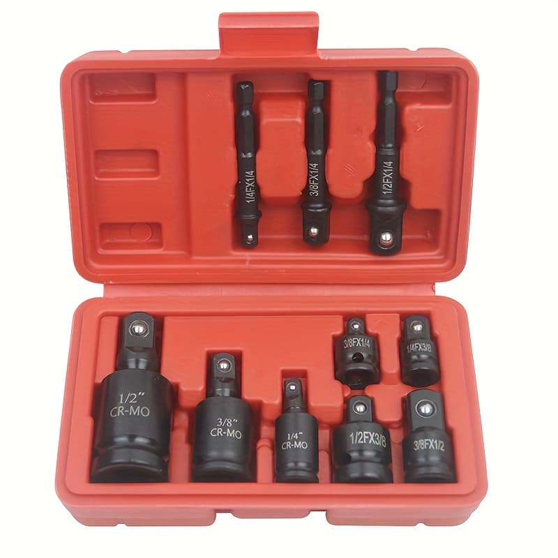 TEMU Adapter Kit For Joint Swivel Sockets - Includes 1/4", 3/8", And 1/2" Drives With Extension Bars, Made From Durable Steel, No Batteries Needed