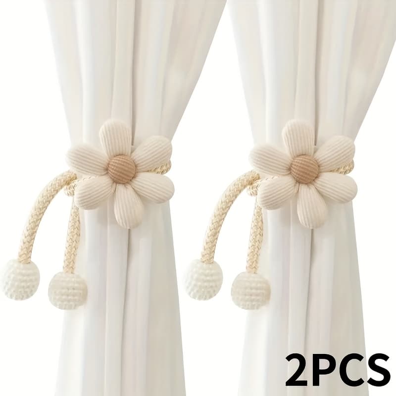 TEMU 2pcs Simple Cartoon Flower Curtain Tiebacks No-drill Snap Adjustable Curtains
