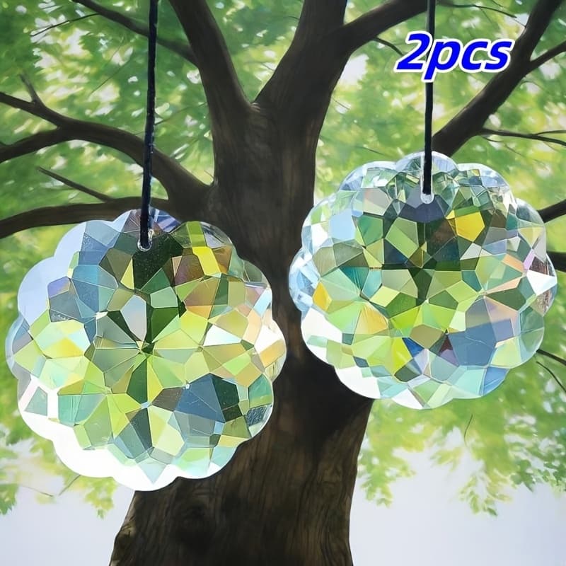TEMU Set Of 2, 45mm Bohemian Mandala Kaleidoscope Crystal Pendants, Decorative Glass Pendant Components, Ideal For Home And Decor, Birthday Presents For