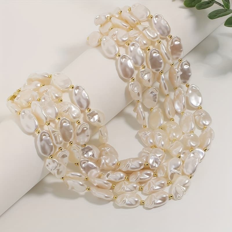 TEMU 1 Elegant Baroque Pearl Beaded Necklace