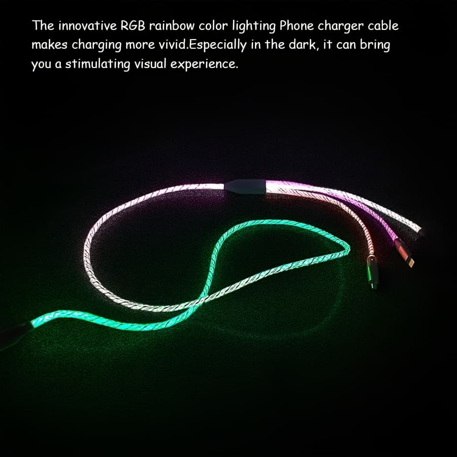 TEMU Rgb 3-in-1 Multi-connector Charging Cable Featuring Lightning, Micro Usb, And Type C For Rapid Charging, With Led Indicators Rgb Current , Suitable For All Electronic Devices