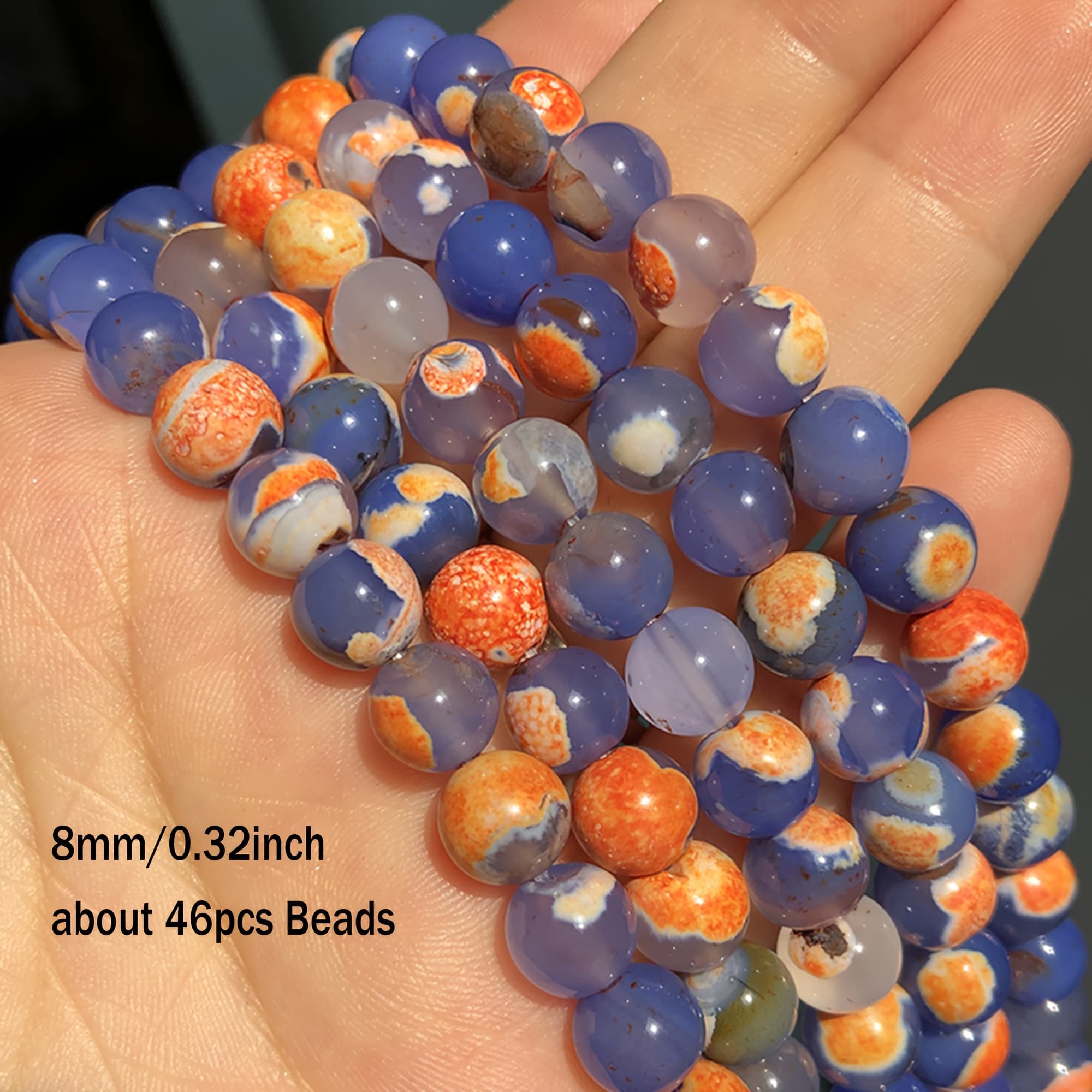 TEMU Natural Stone Orange Agates Onyx Round Loose Beads For Jewelry Making 15''inches 6/8/10mm Bracelets Necklace
