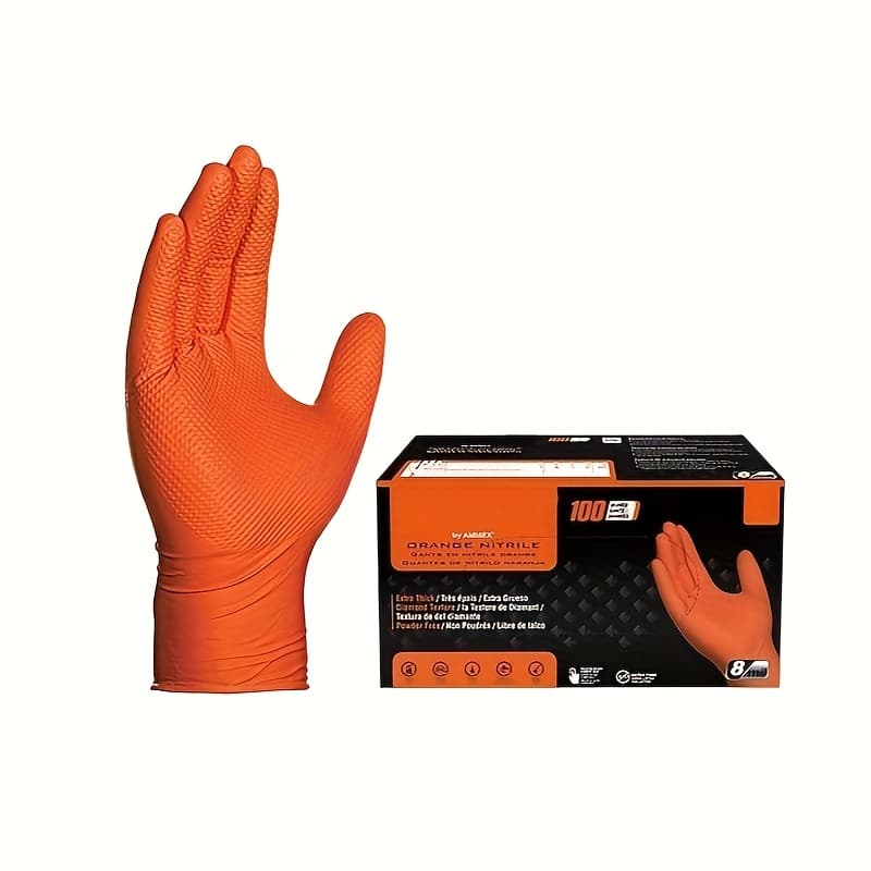 TEMU 1 Pieces Mil Disposable Orange Diamond-textured Nitrile Gloves, Latex-free, Powder-free, Food-safe, Non-rubber, Suitable For Multiple .