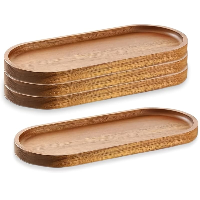 TEMU 4pcs Wood Serving Trays - Bulk Wood Plates Suitable For Desserts, Snacks, Cheese & Appetizers, Oval Board For Parties, Holidays, Everyday Dining - & Dining Plates