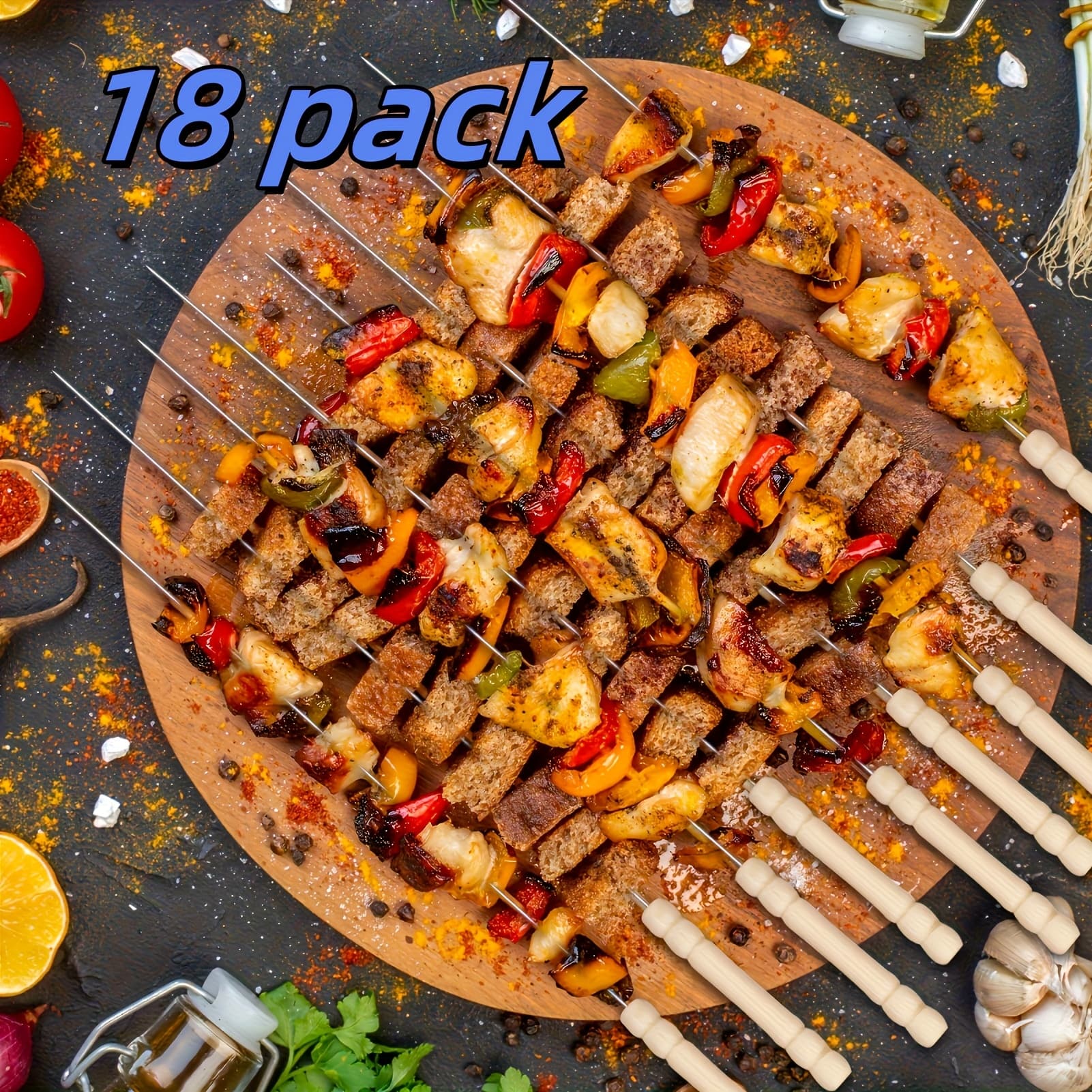TEMU 18pcs Stainless Steel Outdoor Barbecue Skewers, Perfect For Outdoor Grilling, Camping, And Picnics