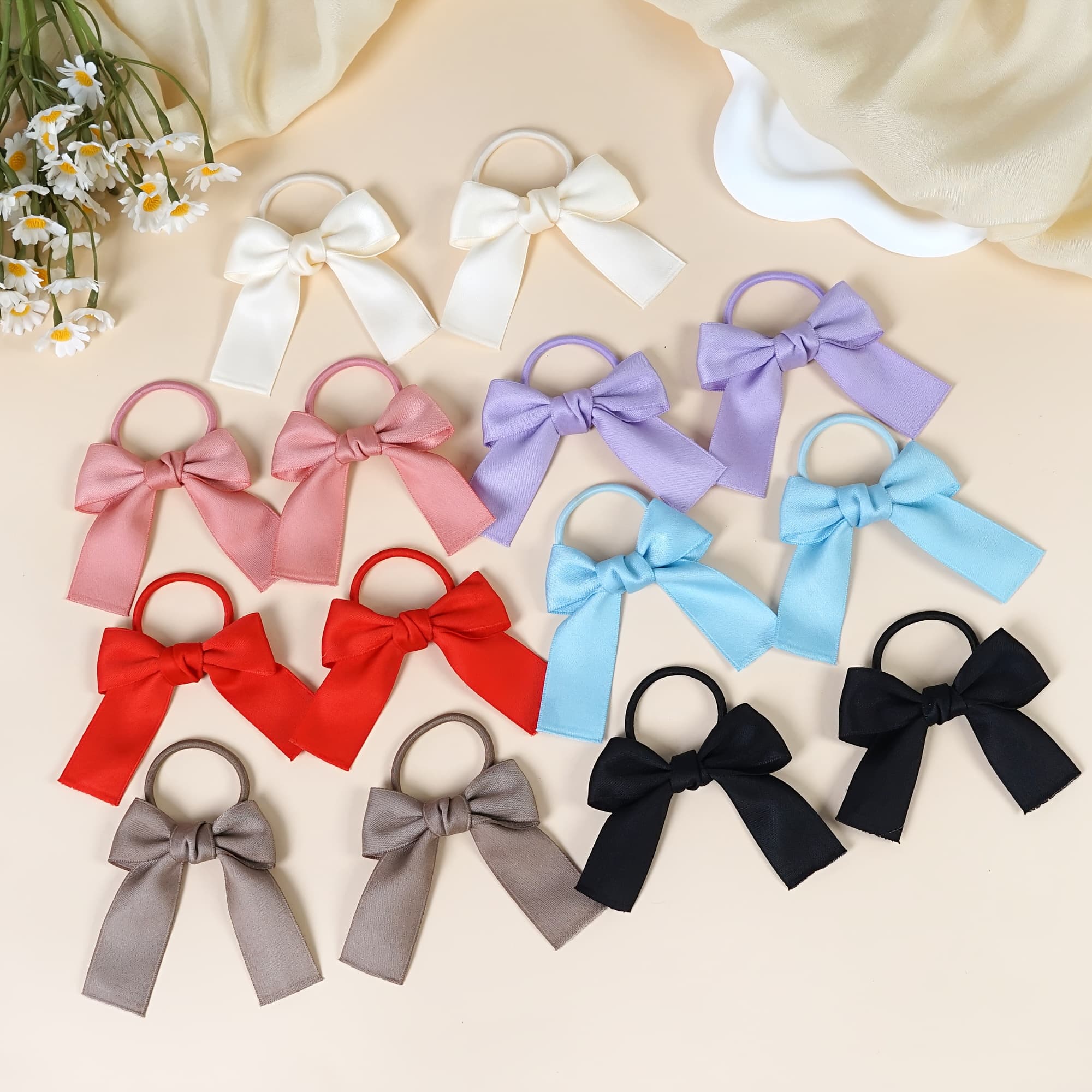 TEMU 14pcs Hair Bows For Girl Ribbon Bows Hair Ties Bows Rubber Bands Ponytail Bows Hair Accessories For Girl