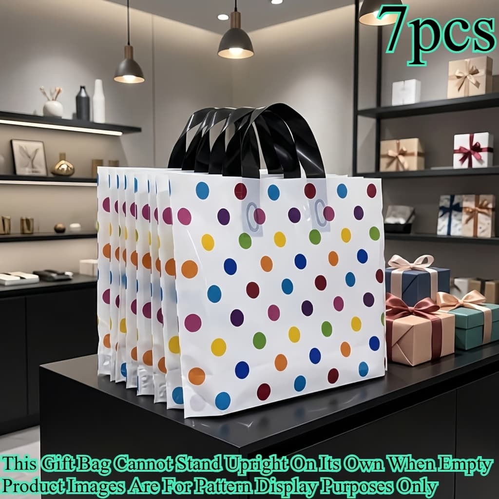 TEMU 7pcs Colorful Polka Dot Plastic Gift Bags | Durable Portable Tote Bags For Stylish Gifts, Shopping & Party Favors | Ideal For Holidays, Celebrations, & Everyday Use