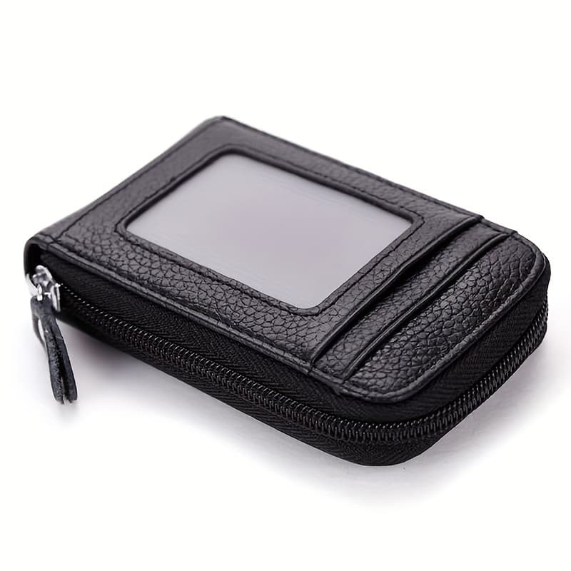 TEMU Men's Women's Rfid Blocking Leather Mini Wallet -9 Card Slots Card Holder Case Organizer Compact Zipper Around Purse With Id Window And Drivers License