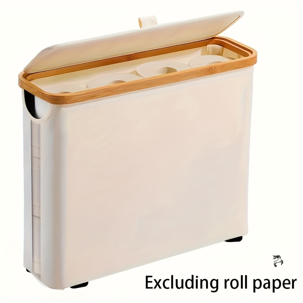 TEMU Bamboo Toilet Paper Holder With Lid - Foldable Bathroom Storage Box, Independent Organizer That Can Hold 12 Rolls Of Toilet Paper, Toilet Paper Storage Container Random Color