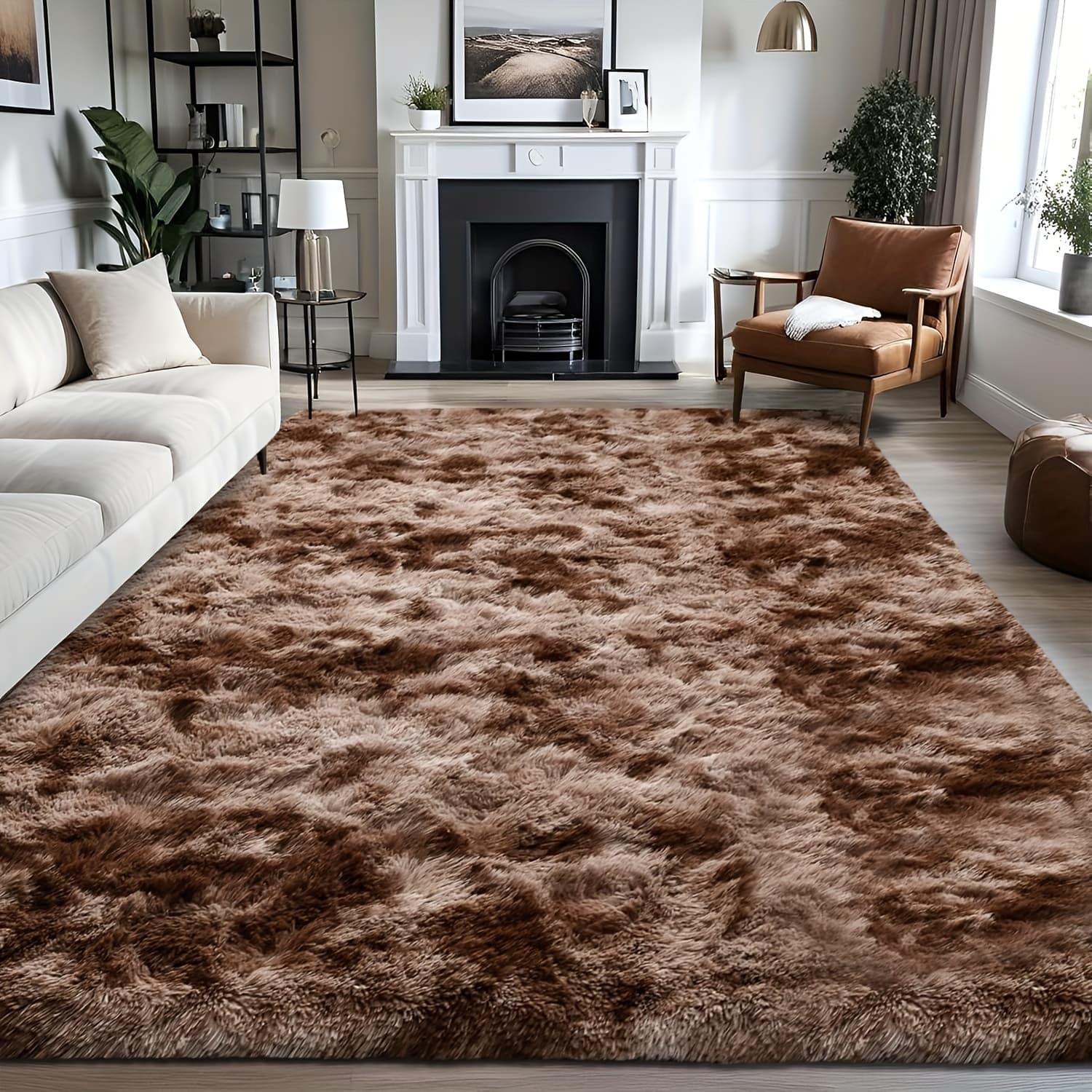TEMU 1pc 64inch*92inch Luxurious Shaggy Area Rug - Soft, Hand Washable, And Durable Floor Mat With Lovely Warm Color Gradient - Perfect For Bedroom, Living Room, Leisure Area, And Bedside