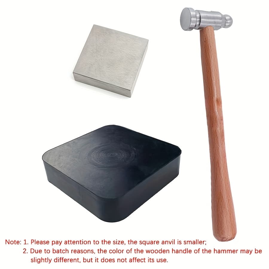 TEMU 2d Flat - Steel Flat Anvil Jewelers Tool With Rubber Block And Stamping Hammer For Jewelry Repairing, Metal Stamping