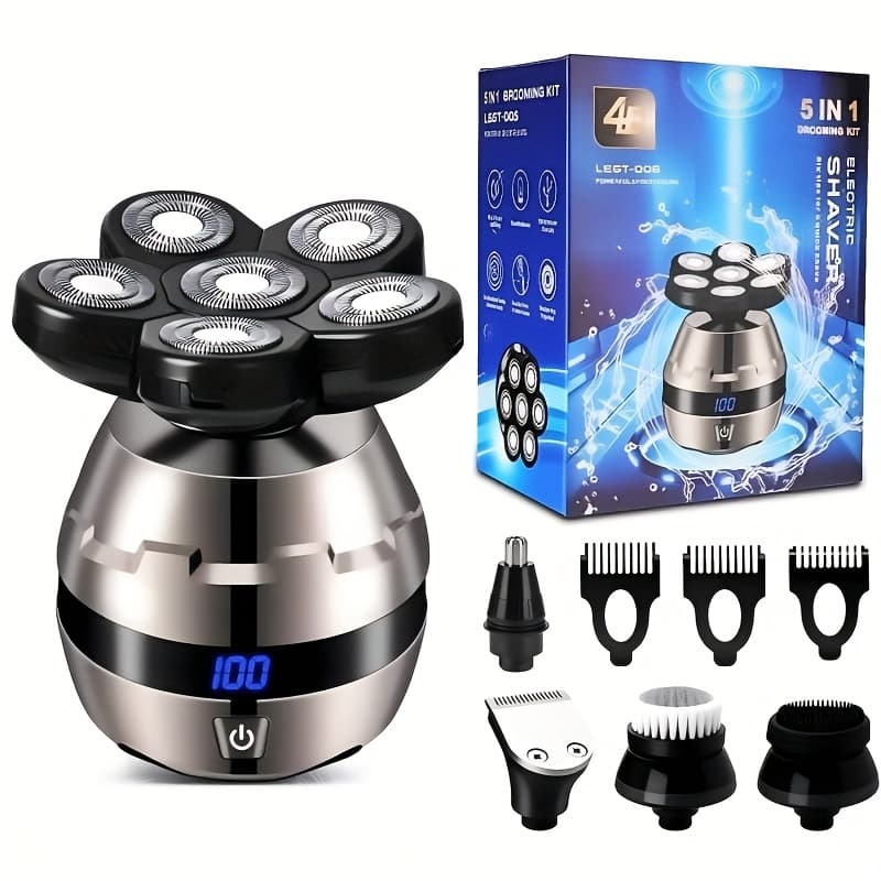 TEMU 6d Men's Electric Shaver, Needs To Be Separately, Gun Color + Set And Razor Head (5 ) Are , Men's Bald Head Shaver, Beard And Nose Hair Trimmer, And Care Set, Ipx6, Smart Led Display