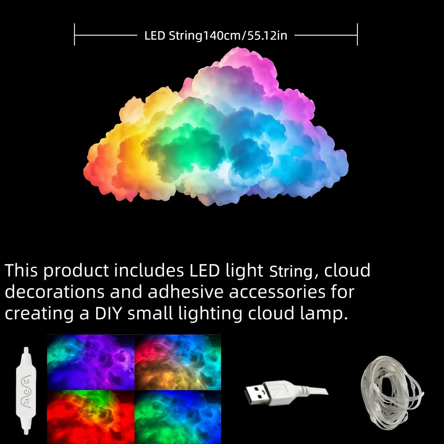 TEMU Ajk 1 Cloud Light, Large&small Thundercloud Light, Music Rhythm Night Light, Indoor, Bedroom, Room