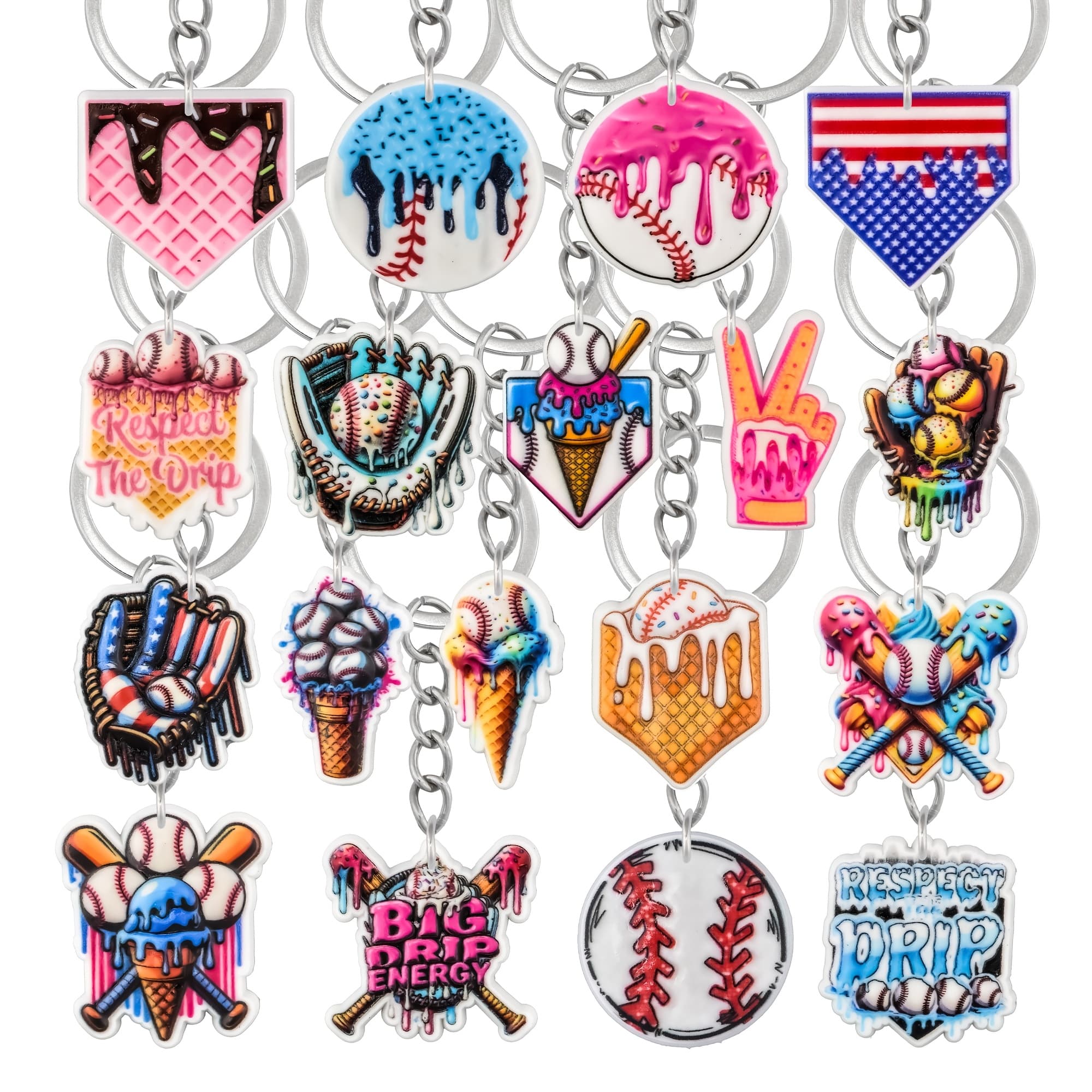 TEMU 18pcs Cute & Sporty Baseball Glove & Ice Cream Ball Keychains - Bag Charms Suitable For Women' Key Rings, Backpack Accessories, Purse Decorations - Bag Charms Pack