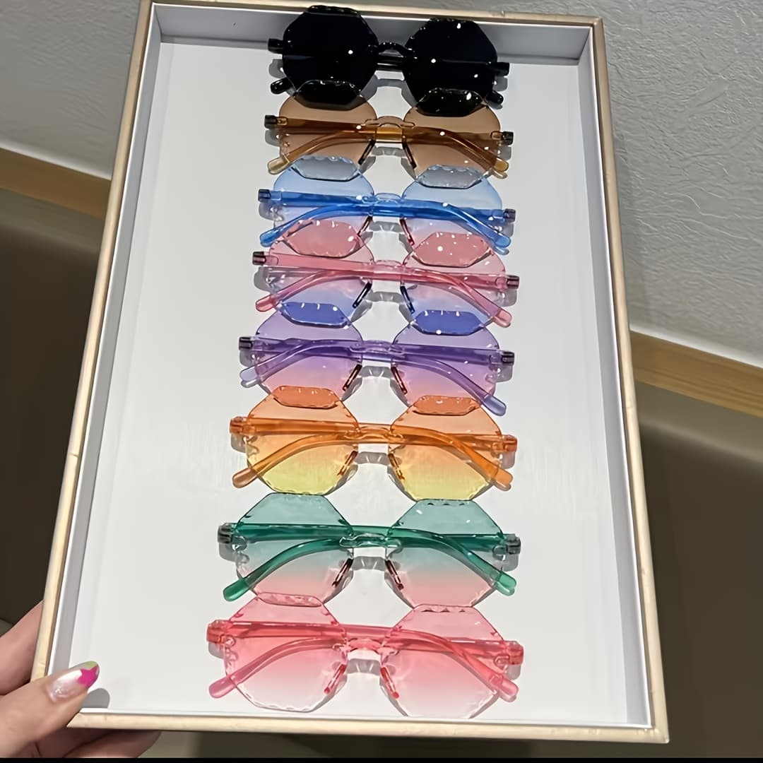 TEMU 8 Pairs Of New Mirror Men's And Women's Rimless Glasses, Korean-style Personality Cartoon Glasses