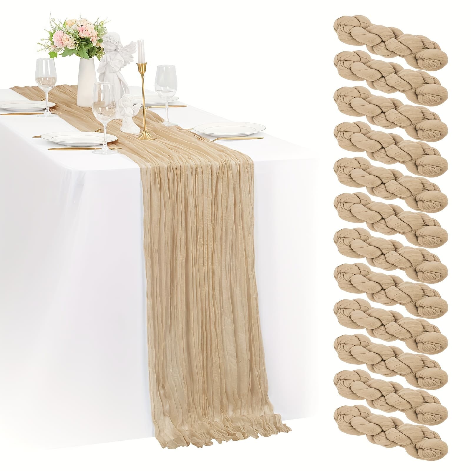 TEMU Of 12 Cheesecloth Table Runners Measuring 16x106 Inches, Perfect For Wedding Table Decoration, With Each Runner Being 106 Inches In Length