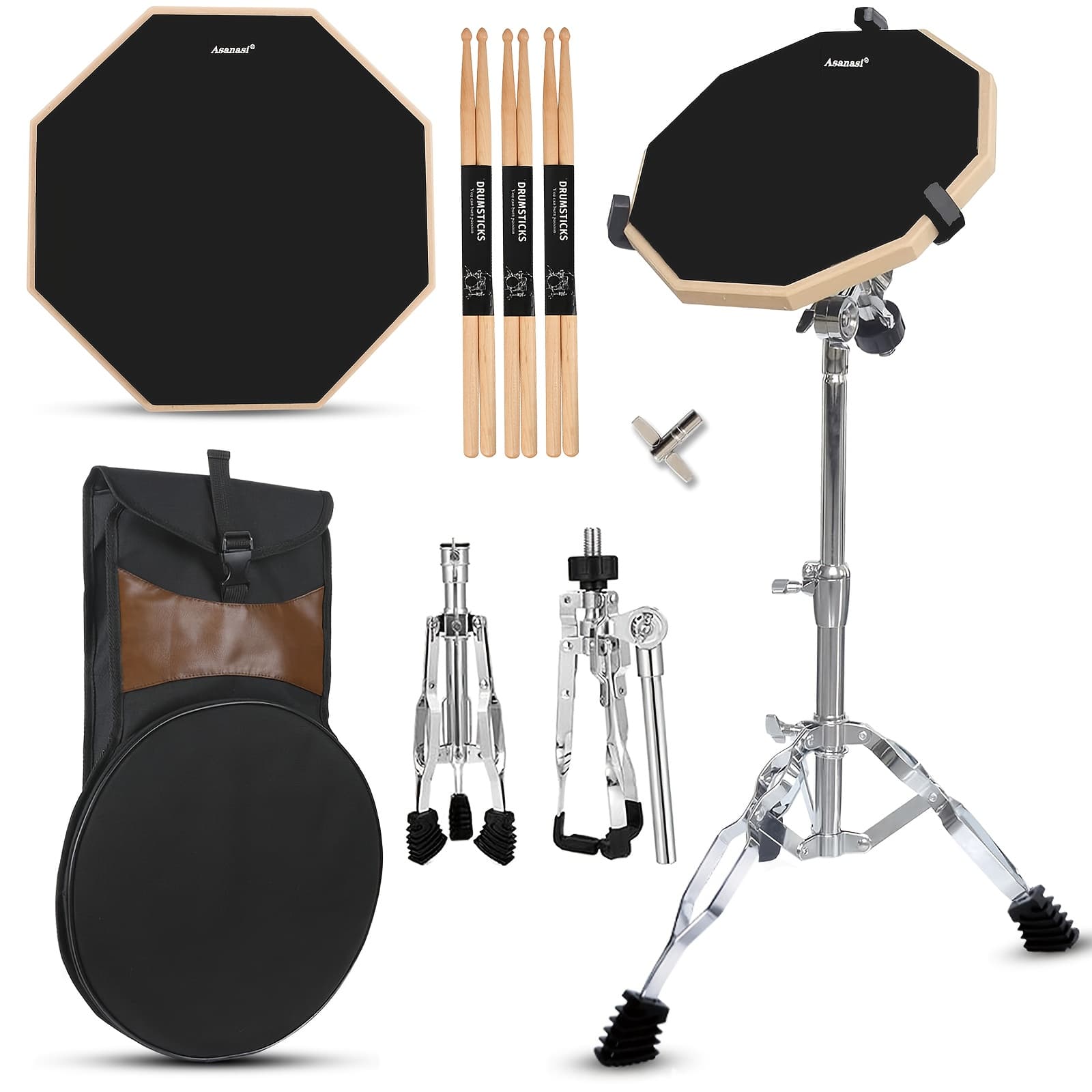TEMU Drum Practice Pad Snare Drum Stand Set 12in With Double Sided Silent Drum Pad, Drum Sticks, Carrying Bag Adjustable Stand For Adults, Beginners