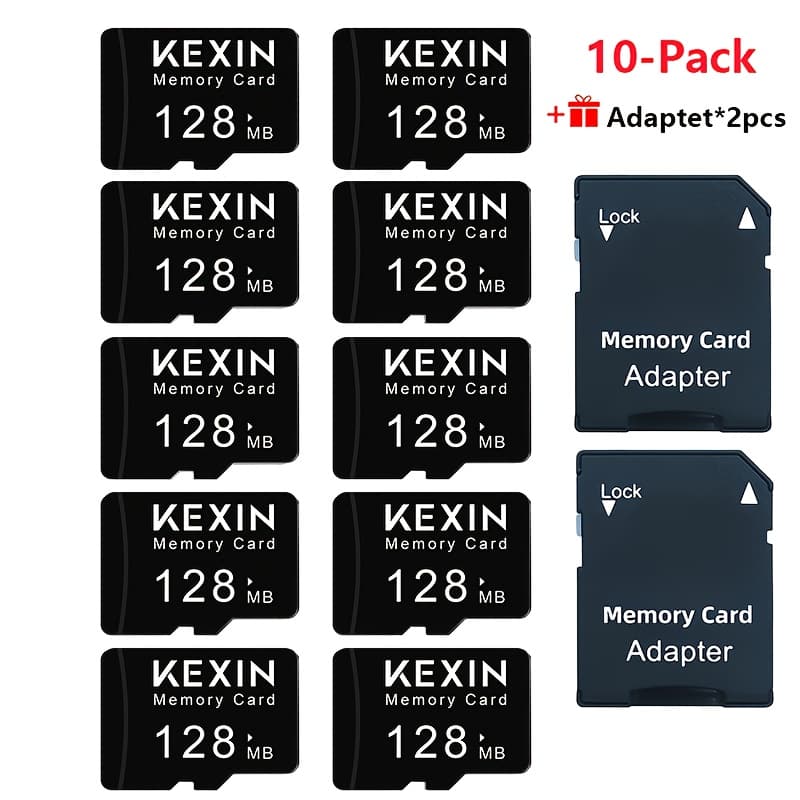 TEMU Kexin [10-pack]tf Cards 128mb Flash Memory Cards Transfer For Tablets, Smartphones, Dash Cameras, Cameras Includes 2 Adapters