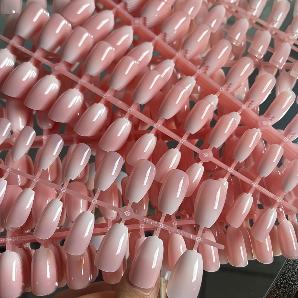TEMU 120pcs Glossy Pink White Gradient Fake Nails 5sheets*24 Press-on-nails 10-sizes Simple Short Coffin Fake Nail Tips Wearable Full Cover False Nails
