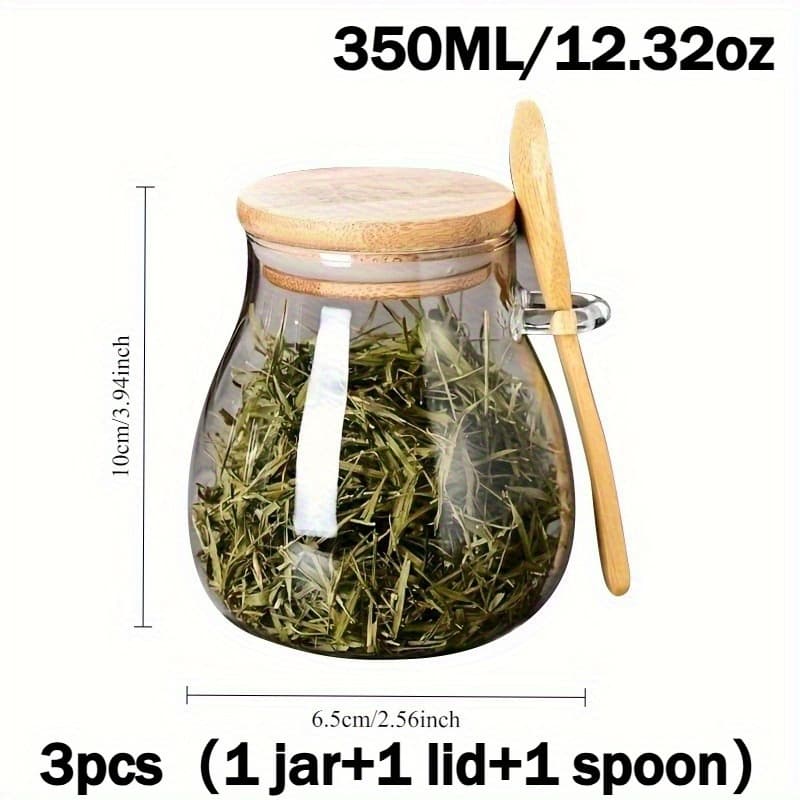TEMU 3pcs (1pc Jar And 1pc Lid And 1pc Spoon), 350ml/12.32oz Perfect For Storing Coffee, Sugar, Tea, Salt, Candies And Spices - Sealed Glass Storage Jar With Spoon, Ideal For Home, Storage