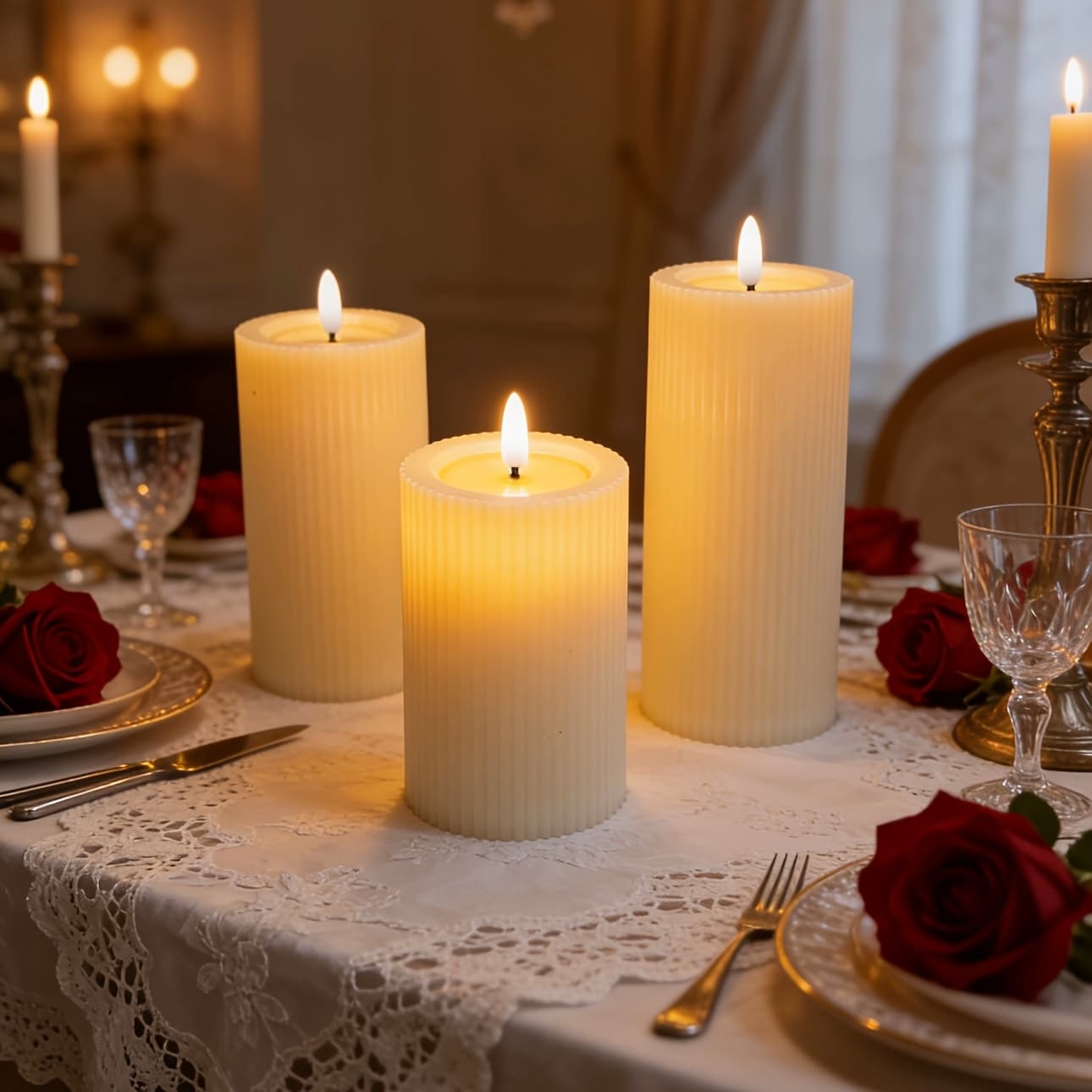 TEMU 3pcs Flameless Candles With Remote Control, Battery Operated, 3d Wick Flickering Led Pillar Candles, Perfect For Weddings, Birthdays, Home Decor And Seasonal Gifting