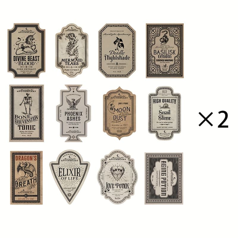 TEMU 24 Vintage Halloween Wine Bottle Labels, Waterproof Wine Labels, Potion Bottle Label Stickers, Apothecary Decals, Classic Wine Bottle Decals For Halloween Party Decorations