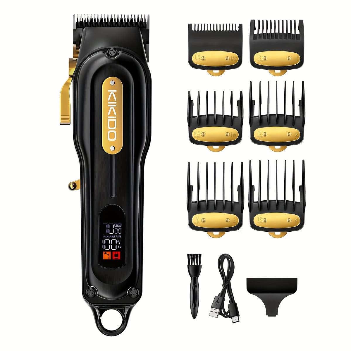TEMU Kikido Kk-2575d Professional Hair Clipper Rechargeable - 7000 Rpm Cordless Trimmer With 2000mah Battery & Led Display, 3.5h For Home/barber Use, Gift Set, Dad's Birthday/christmas Gift