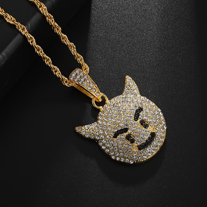 TEMU 1pc And Exquisite Inlaid Cubic Synthetic Cubic Zirconiaia Smile Pendant Necklace For Men And Women Hip-hop Rock Pendant Jewelry