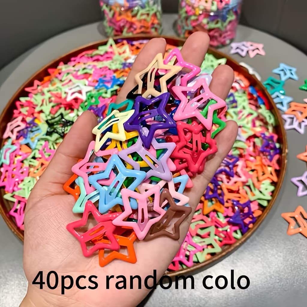 TEMU 40pcs Random Color Dopamine Pentagram Hair Additions Colorful Star Clips Y2k Sweet And Spicy Style Side Clips Broken Hair Clips Women's Hair Clips