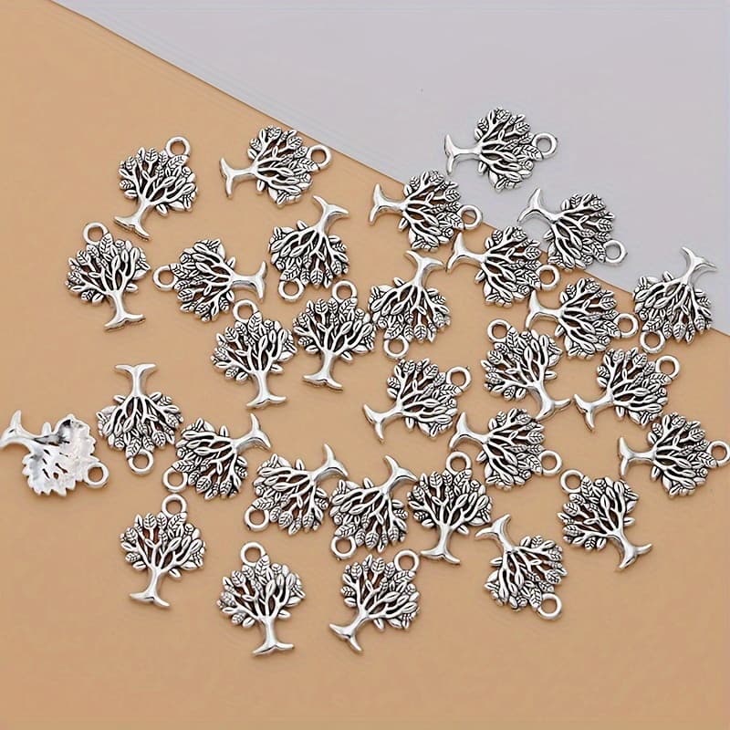 TEMU 30pcs Ancient Silvery Tree Pendant Charms, Alloy Tree Pendants Tree Charms For Making Ideal For Bracelets And Necklaces Earrings Crafting Accessories
