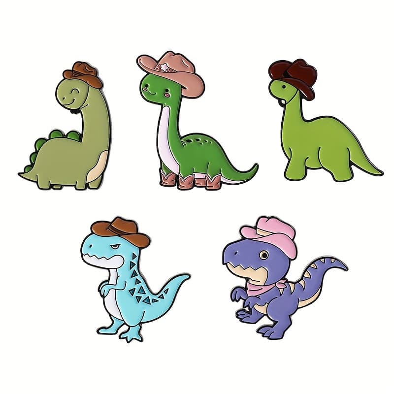 TEMU 5pcs Cartoon Cute Dinosaur Brooch Hat Dinosaur Badge Chic Enamel Alloy Brooch Clothes Backpack Hat Accessories To Send Unique Gifts.