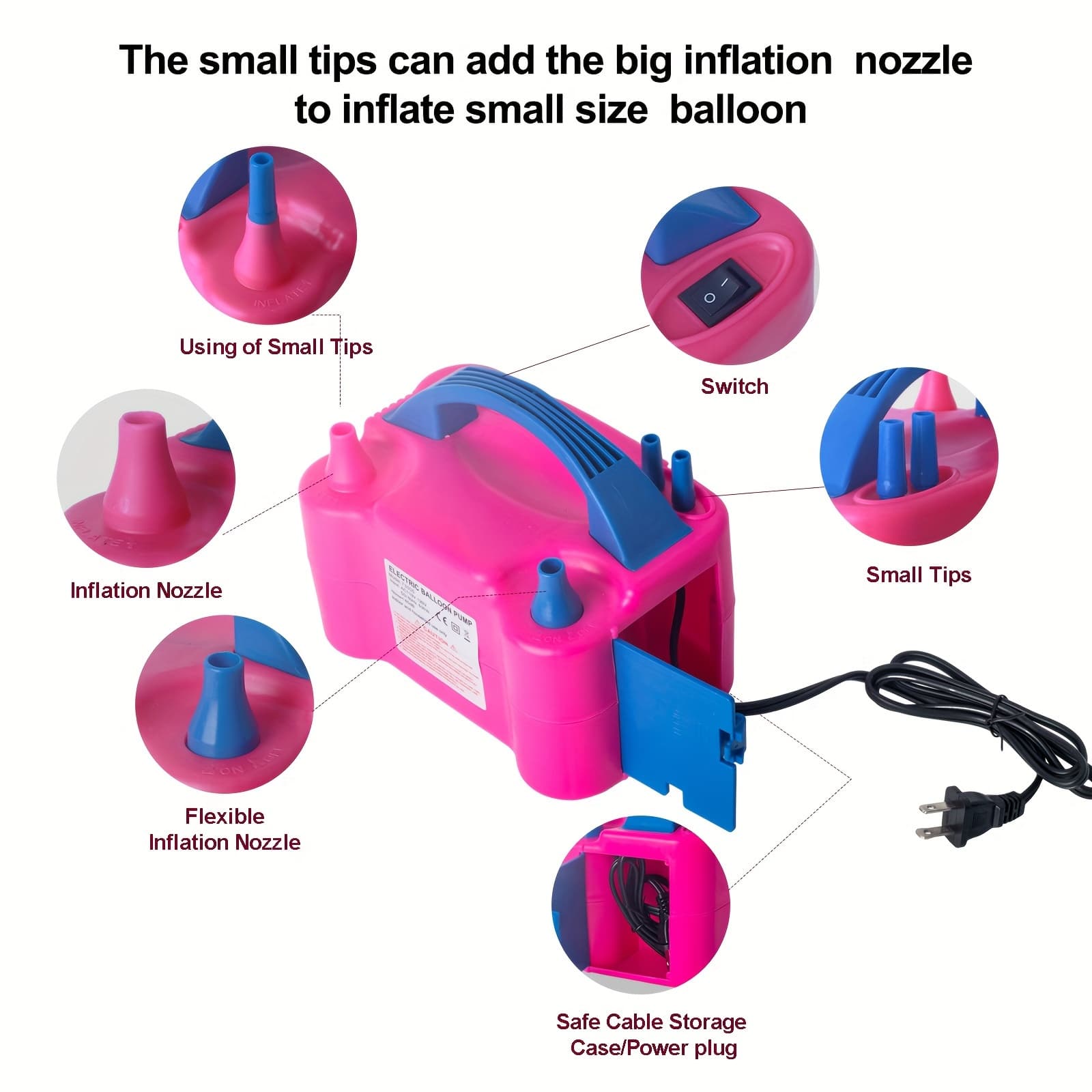 TEMU Balloon Pump Electric 3-in-1 Portable Air Pump For Inflatables And Balloons, Fast Inflation For 260q Foil Mylar Latex Double-stuffed Balloons, Inflator Deflator For Pool, Without Battery