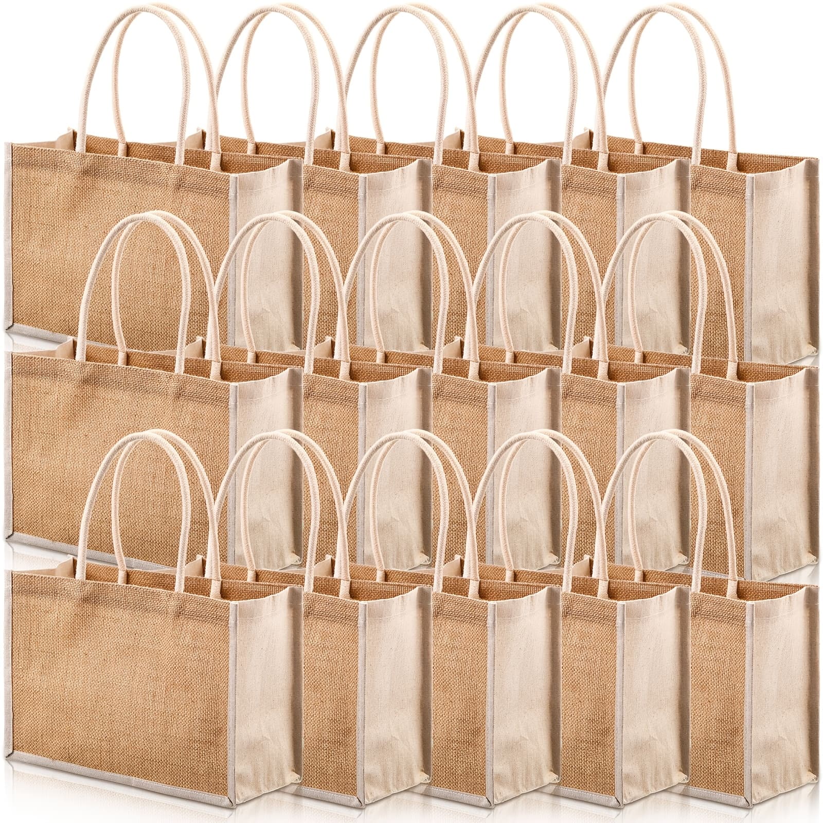TEMU Gift For Her/him 16pcs Jute Tote Gift Bags Natural Burlap Grocery Shopping Bag Beach Tote With Handle For Bridesmaid Wedding Travel