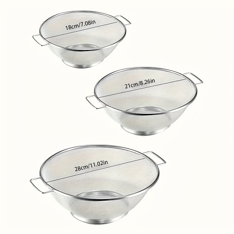 TEMU 3pcs Stainless Steel Kitchen Set: Colander, Rice Washing Bowl, And Vegetable Strainer With Double-handled Kitchen Drain Rack, Suitable For Kitchen Counters