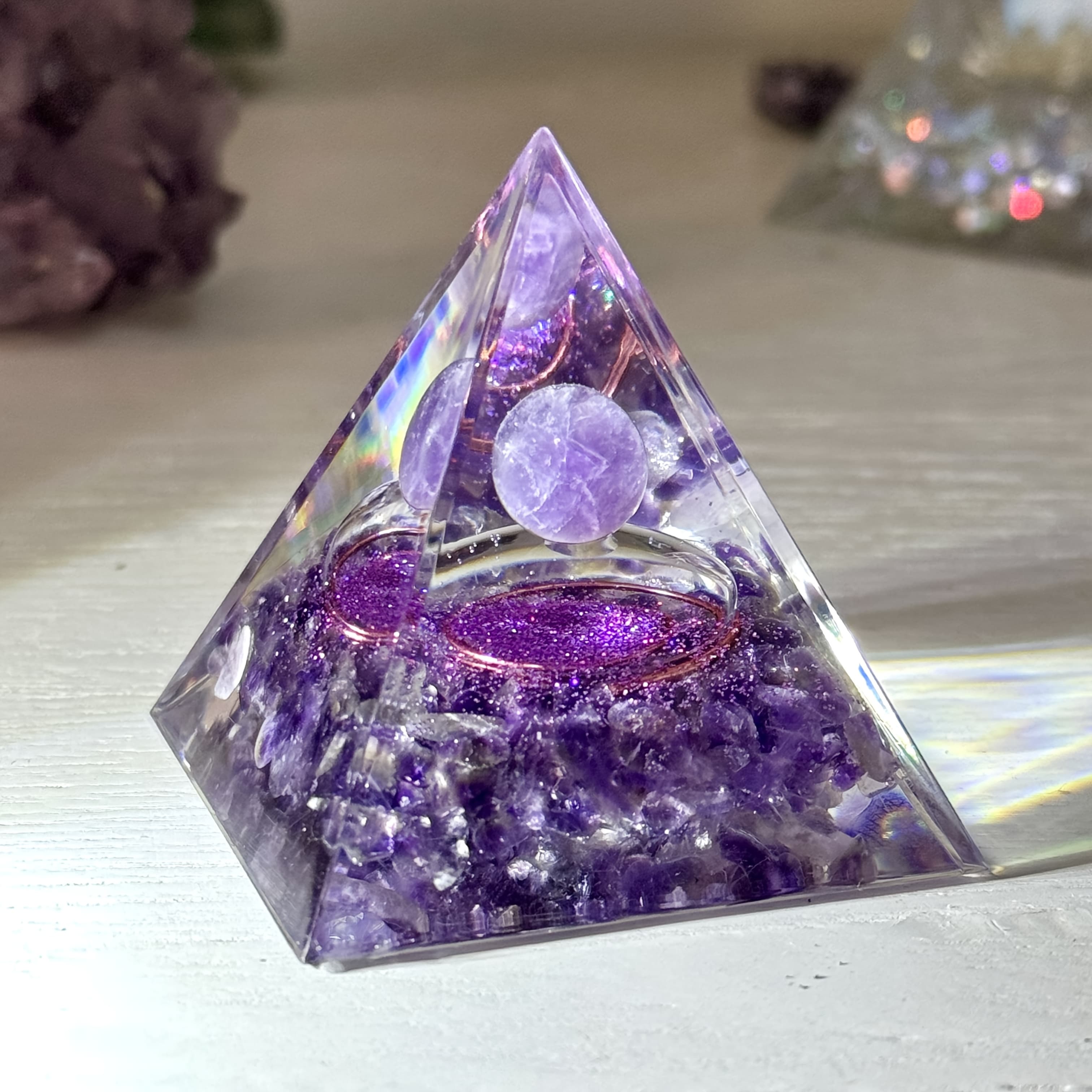 TEMU 1pc Of Orgone Pyramid, Made Of Amethyst, Protected By Copper Wire, Home Decoration, Desktop Ornament, Holiday Gift