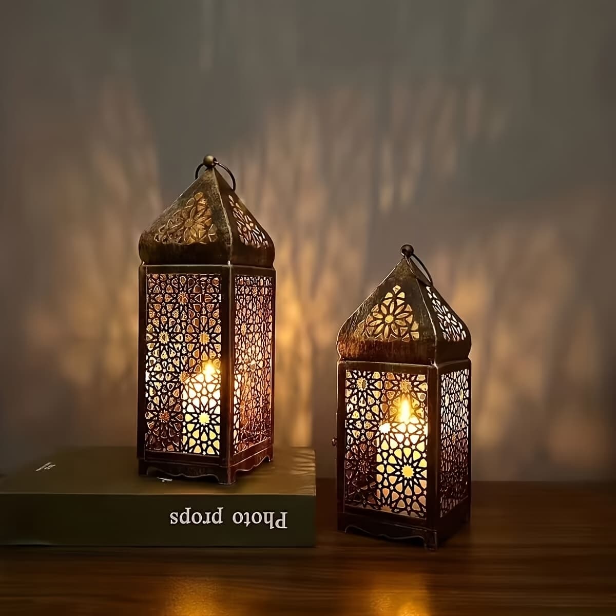 TEMU 1/2pcs Moroccan Lantern, Hollow Projection Iron Candle Holder, Suitable For Halloween, Valentine's Day, Thanksgiving, Christmas Holiday Desktop Decoration, Home And Kitchen Decoration