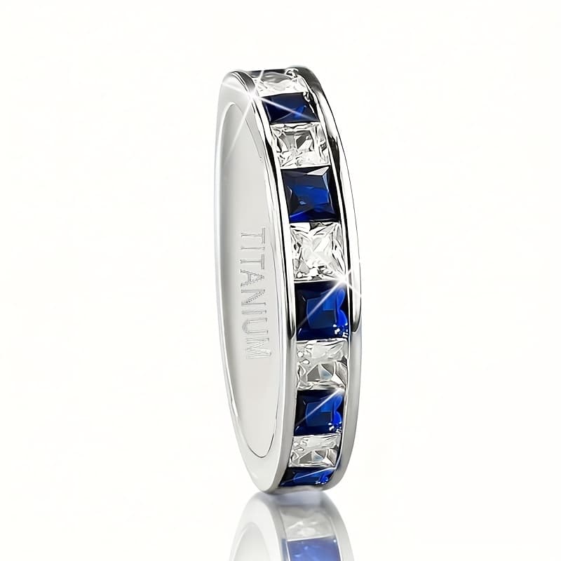 TEMU 1pc 4mm Wide Blue And White Mixed Cubic Synthetic Zirconia Ring, Women's Fashion Daily Wear Ring Jewelry Gift