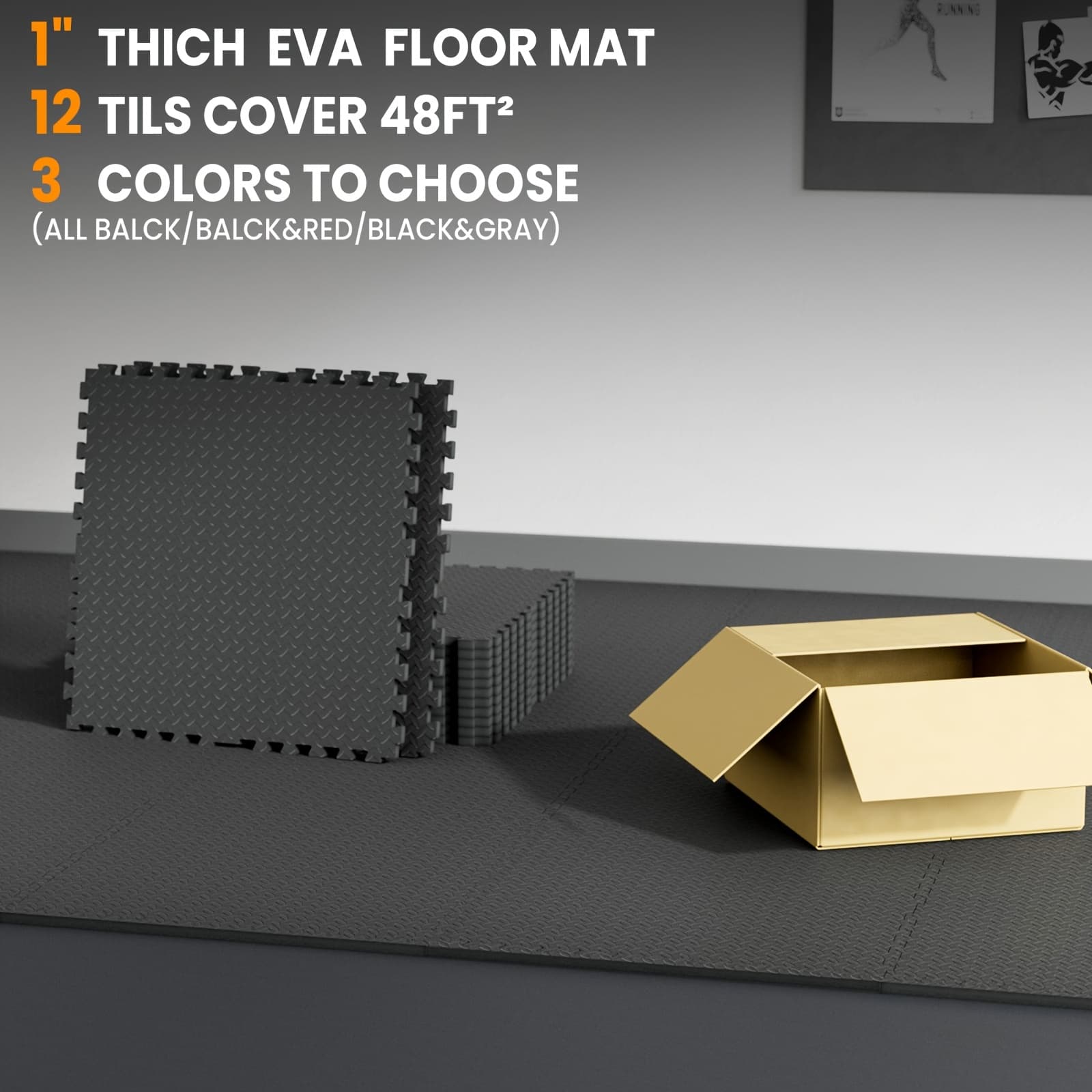 TEMU 1 Inch Thick 48 Sq Ft High Density Eva Foam Exercise Gym Mats 12pcs - Interlocking Puzzle Floor Tiles For Home Gym Heavy Workout Equipment Flooring