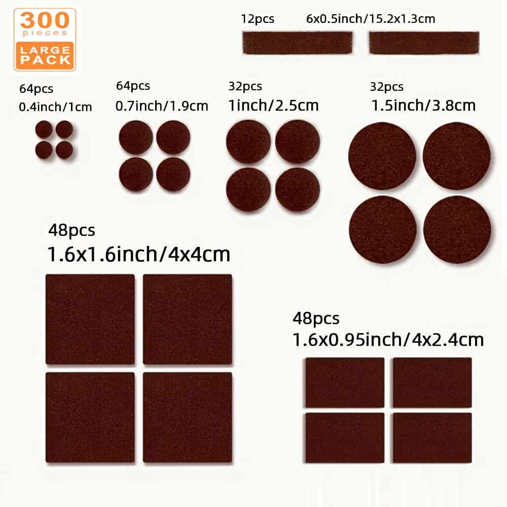 TEMU 300pcs Premium Felt Furniture Pads Set - Non-slip Heavy Duty Protection For Hardwood And Laminate Floors, Self-adhesive Floor Protectors For Tables, Chairs And Appliances