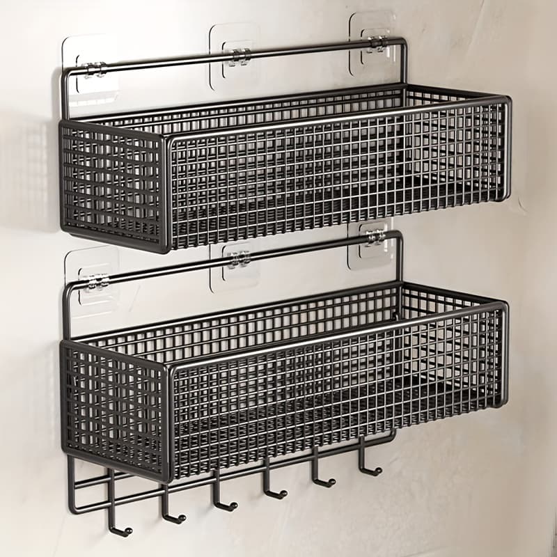 TEMU 2pcs Metal Bathroom Shelf - No Drill Wall Mounted Organizer For Bathrooms, And Washrooms