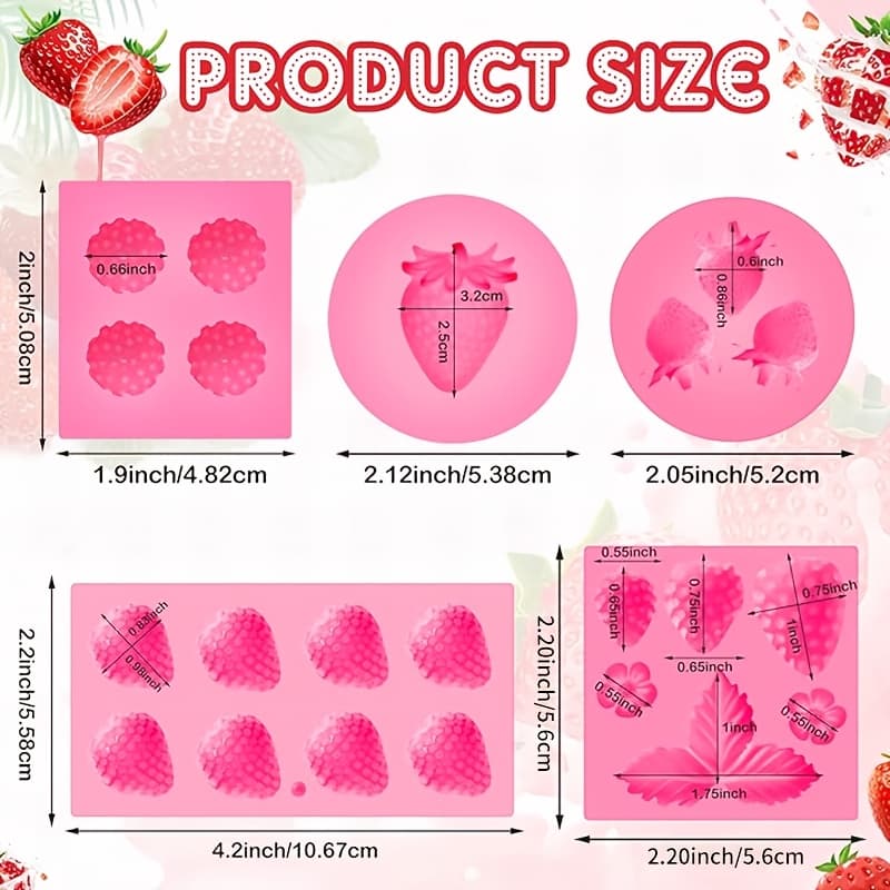 TEMU 5pcs Strawberry Silicone Mold Set, Resin Clay Plaster Mold, Suitable For Diy Crafting And Decoration